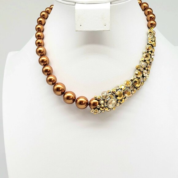 Heidi Daus Gold Pearl and Diamond Swarovski Crystal Asymmetrical NECKLACE ONLY - Picture 5 of 10